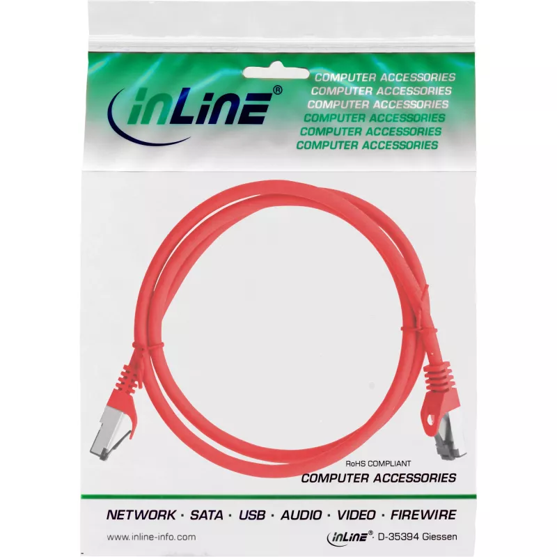 InLine patch-kaabel, S/FTP (PiMf), Cat.8.1, 2000MHz, halogeenivaba, punane, 3m