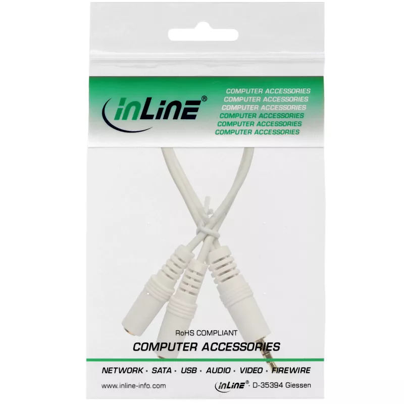 InLine Stereo Y-kaabel 3,5 mm stereopistik kahele 3,5 mm stereopesale valge/kuldne, 0,1 m
