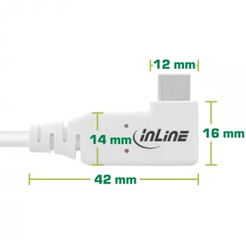 InLine USB4-kaabel, USB-C, üks ots nurga all, PD 240 W, 8K60Hz, TPE, valge, 1 m