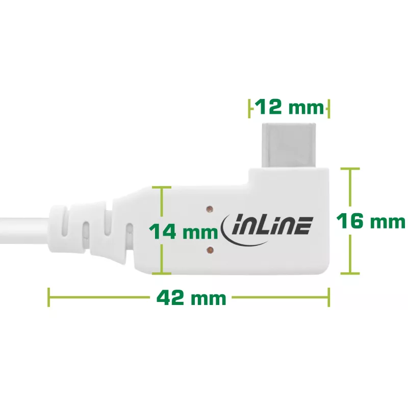 InLine USB4-kaabel, USB-C, üks ots nurga all, PD 240 W, 8K60Hz, TPE, valge, 1 m