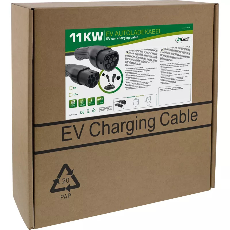 InLine EV auto laadimiskaabel 11kW Type2, 3-faasiline, 7,5m