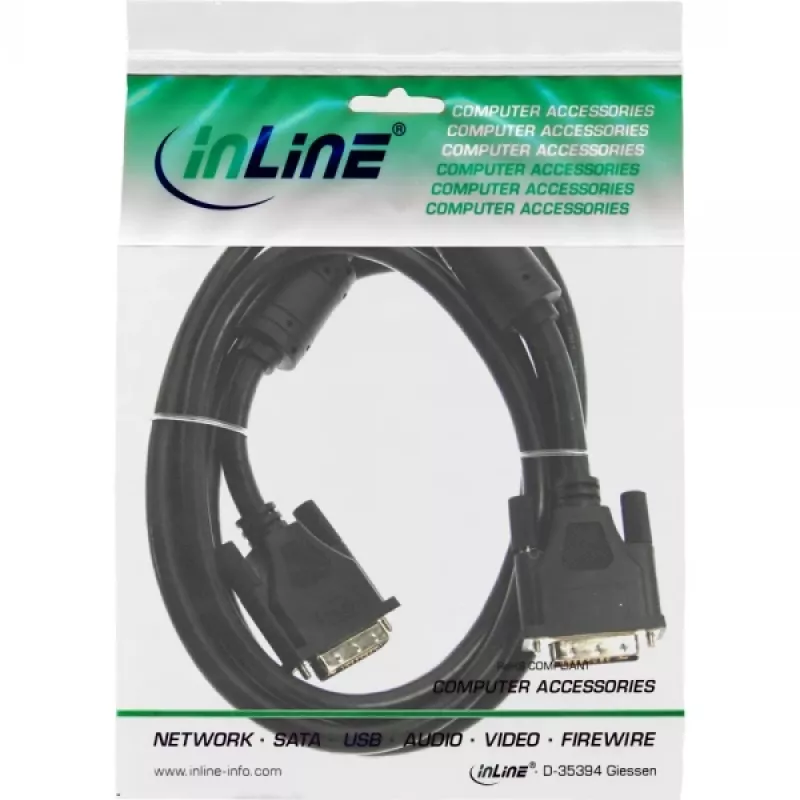 InLine DVI-I kaabel, 18+5 M/M, ühe lüliga, 2 ferriitsüdamikku, 2 m