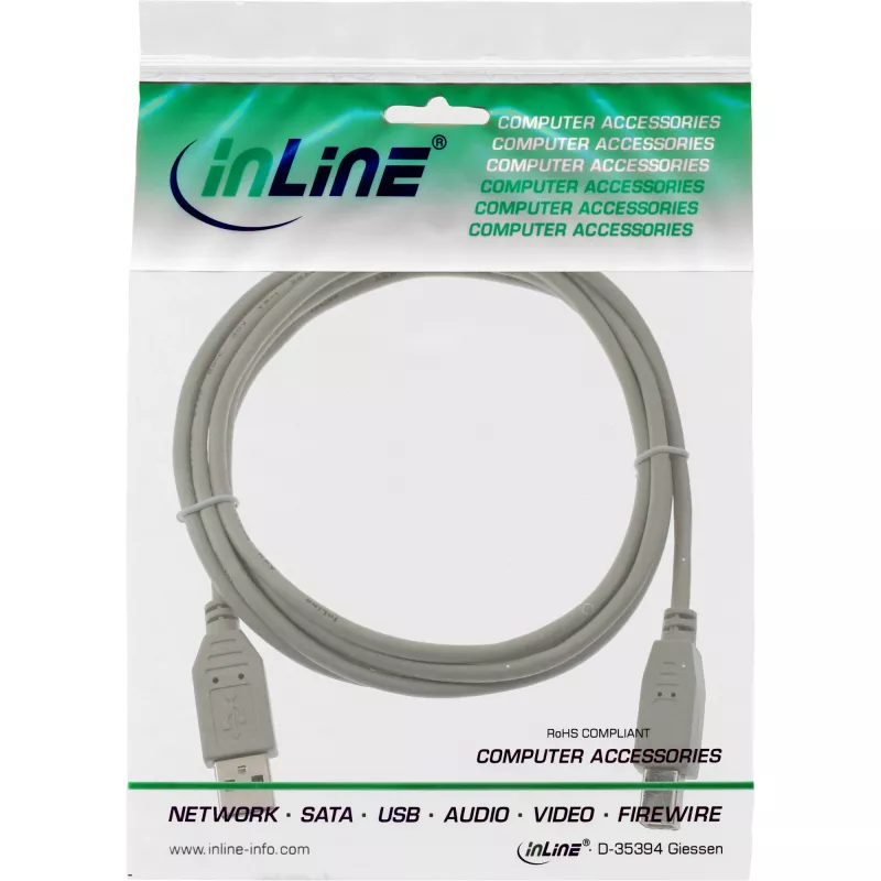 USB 2.0 kaabel A-tüüpi isane / B-tüüpi isane beež 10m InLine 34550H