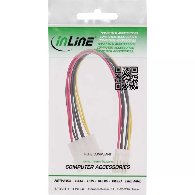 InLine sisemine toite Y-kaabel 1x 5,25-tolline Molex / 2x 3,5-tollist flopi 0,20 m