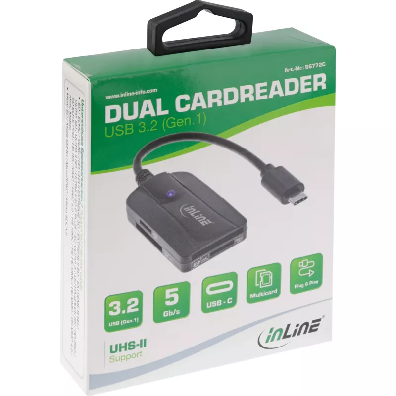 InLine kaardilugeja USB 3.2 Gen 1 USB-C, SD/SDHC/SDXC, microSD jaoks, UHS-II ühilduv