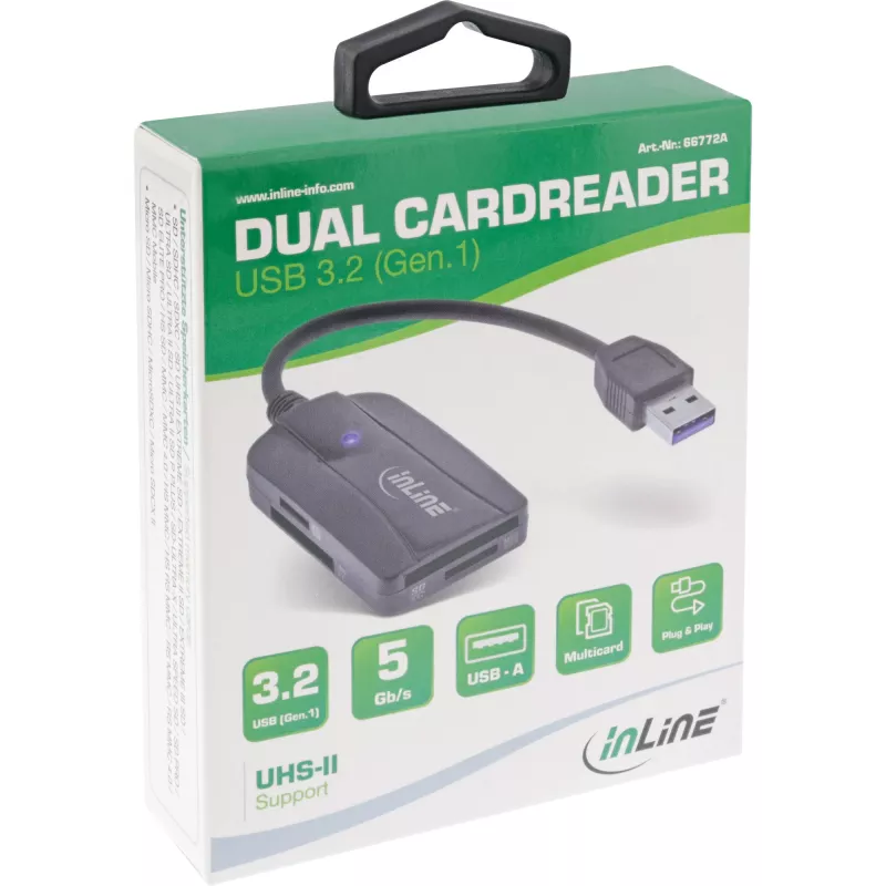 InLine kaardilugeja USB 3.1 USB-A, SD/SDHC/SDXC, microSD jaoks, UHS-II ühilduv