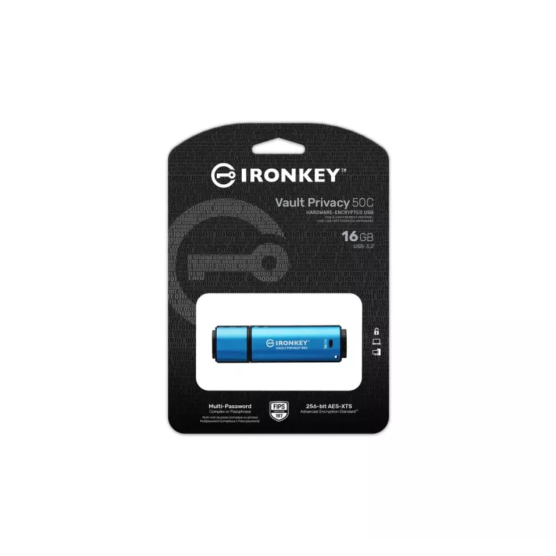 Kingston Technology IronKey 16GB USB-C Vault Privacy 50C AES-256 krüptitud, FIPS 197