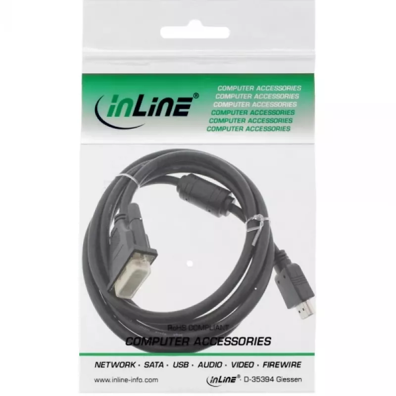 InLine HDMI-DVI kaabel 19 kontakti isane / 18+1 isane + ferriitsüdamik must 1,8 m