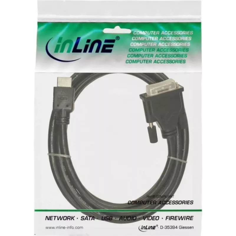 InLine HDMI-DVI kaabel 19 kontaktiga isane / 18+1 isane + ferriitsüdamik must 5 m