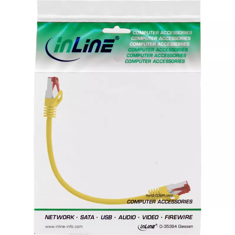 InLine paigalduskaabel S/FTP PiMF Cat.6 250MHz PVC CCA kollane 0.25m