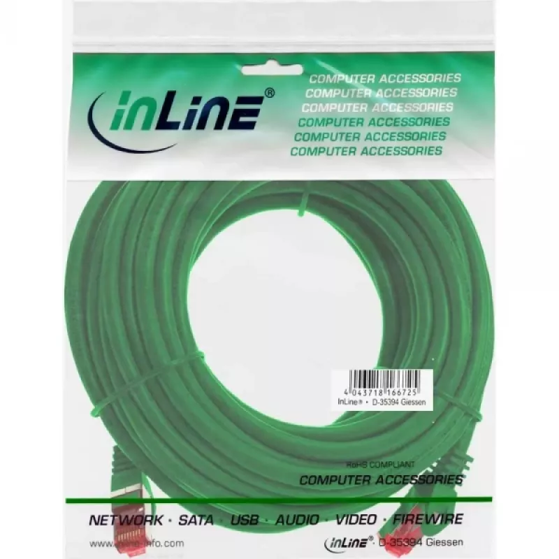 InLine patch-kaabel S/FTP PiMF Cat.6 250MHz PVC CCA roheline 10m
