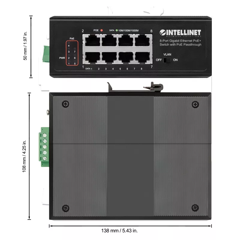 Tööstuslik kommutaator Intellinet 8 pordiga Gigabit Ethernet PoE+