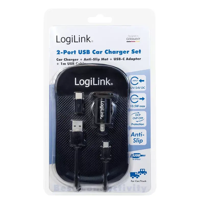 Mobiilseadme laadija LogiLink PA0204 Universal Must Sigaretisüütaja Toas 12/24V 2.1A
