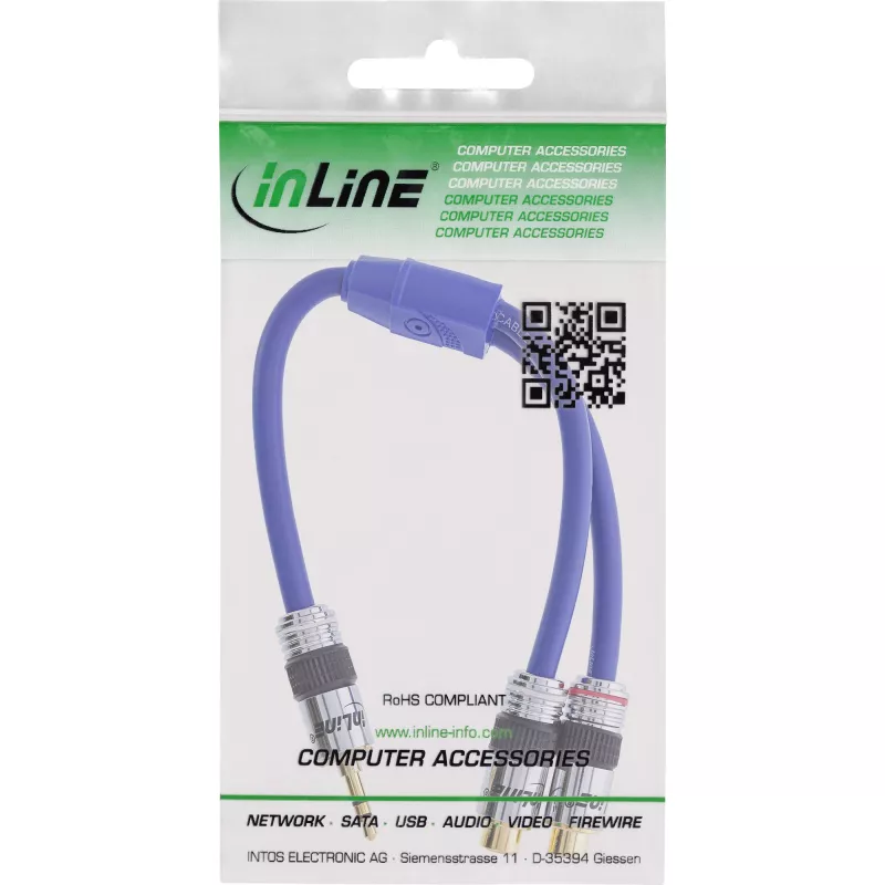 InLine helikaabel Premium 2x RCA emane / 3,5 mm isane kullatud 0,25 m