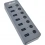 InLine USB 3.2 Gen.1 jaotur, 7 pordiga, lülitiga, alumiinium, hall, toiteplokiga