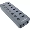 InLine USB 3.2 Gen.1 jaotur, 7 pordiga, lülitiga, alumiinium, hall, toiteplokiga
