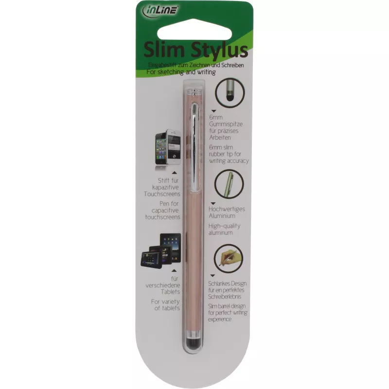 Stylus-pliiats InLine 55467G puuteekraanidele nutitelefon tahvelarvuti roosa