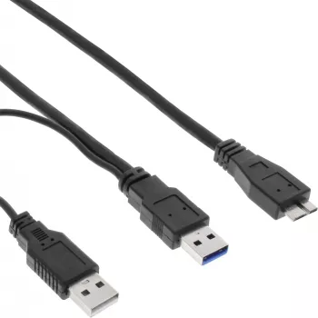 InLine USB 3.2 Gen.1 Y-kaabel 2x A-tüüpi isane / Micro B-pistik, must, 1,5 m
