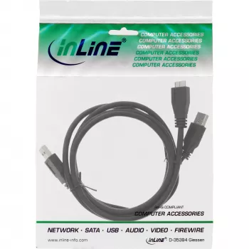 InLine USB 3.2 Gen.1 Y-kaabel 2x A-tüüpi isane / Micro B-pistik, must, 1,5 m