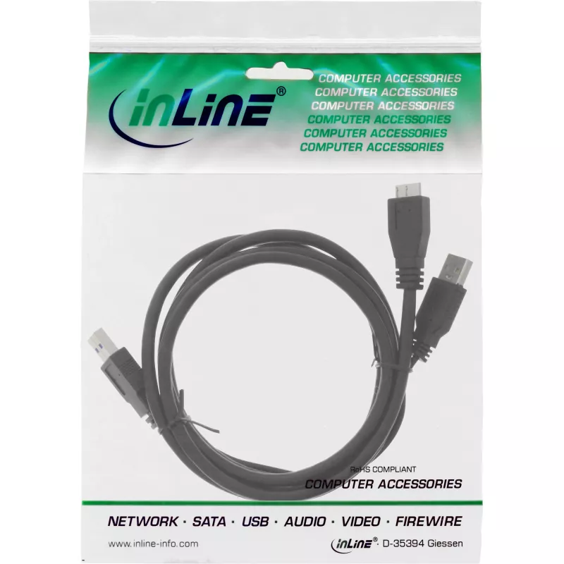 InLine USB 3.2 Gen.1 Y-kaabel 2x A-tüüpi isane / Micro B-pistik, must, 1,5 m