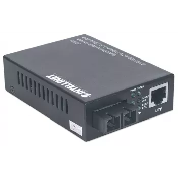 Intellinet Gigabit Ethernet Single Mode Media Converter, 10/100/1000Base-T to 1000Base-Lx (SC) Single-Mode, 20km