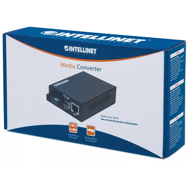 Intellinet Gigabit Ethernet Single Mode Media Converter, 10/100/1000Base-T to 1000Base-Lx (SC) Single-Mode, 20km