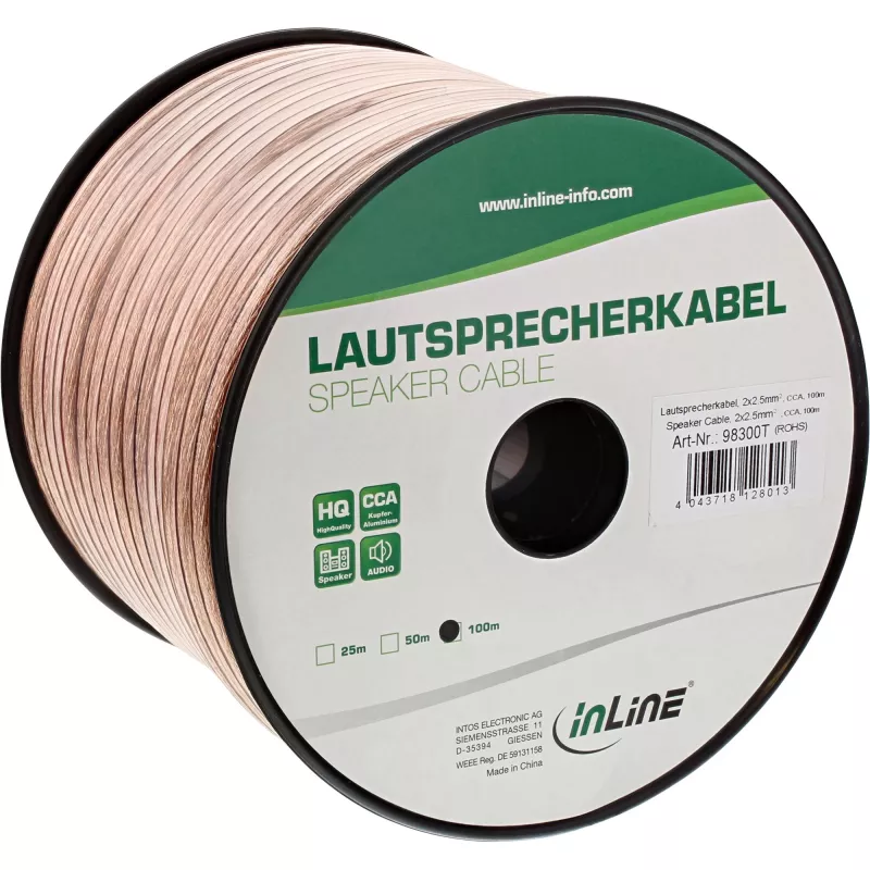 InLine kõlarikaabel 2x 2,5 mm² CCA läbipaistev 50 m