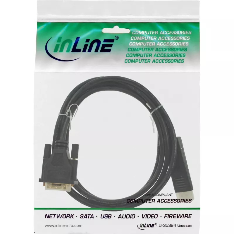 InLine DisplayPort-DVI muundurkaabel, must, 5 m