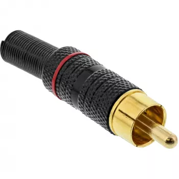 InLine RCA metallist isane pistik jootmiseks, must, punane rõngas, 6mm kaablile