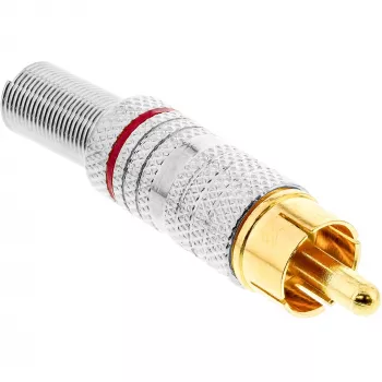 InLine RCA metallist isane pistik jootmiseks, hõbedane, punane rõngas, 6mm kaablile