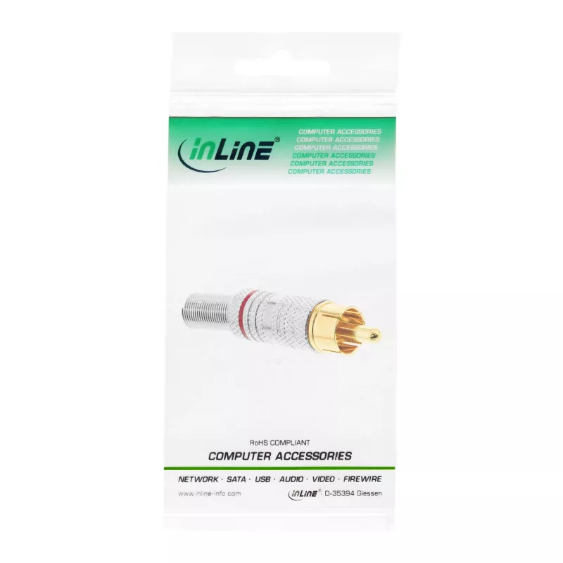 InLine RCA metallist isane pistik jootmiseks, hõbedane, punane rõngas, 6mm kaablile
