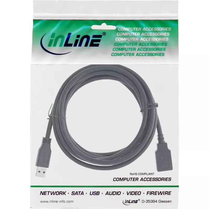 InLine USB 3.2 Gen.1 kaabel tüüp A-pistik / tüüp A-pesa, must, 5m
