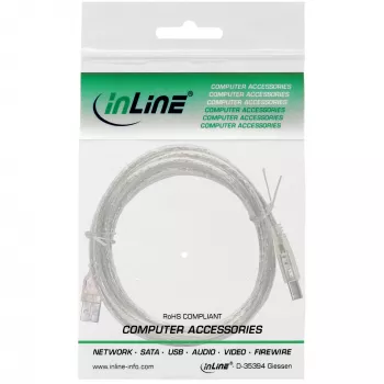USB 2.0 kaabel A-tüüpi isane / B-tüüpi isane InLine 34510T 1 m läbipaistev