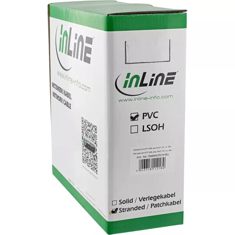 patch-kaabel InLine S/FTP PiMF Cat.6 AWG27 PVC CU 100 m, valge
