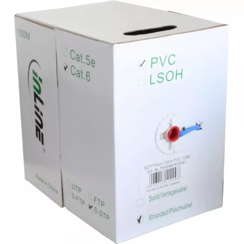 Etherneti paigalduskaabel InLine Cat6 S/FTP PiMF AWG27 PVC, 100 m, sinine