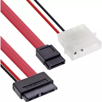 InLine Slimline SATA kaabel, õhuke SATA 13-pin (7+6) kaabli pool SATA+toide, 0.4m