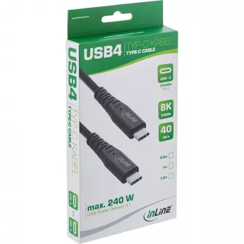 InLine USB4 kaabel, USB-C isane/isane, PD 240W, 8K60Hz, TPE must 1m