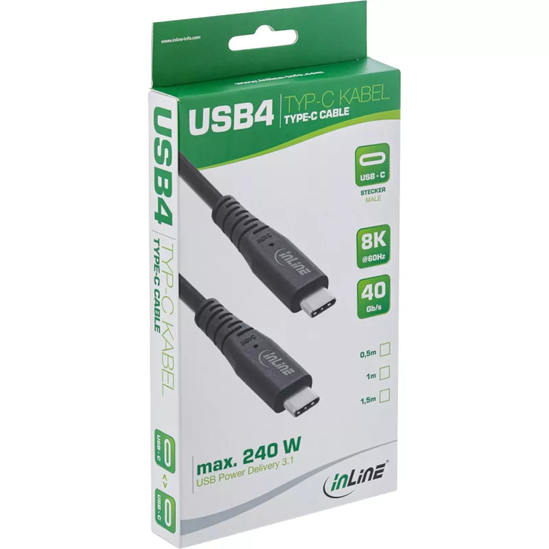 InLine USB4 kaabel, USB-C isane/isane, PD 240W, 8K60Hz, TPE must 1m