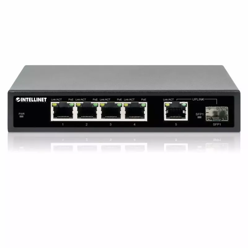 Intellinet 5-pordine Gigabit Ethernet PoE+ lüliti SFP pordiga 91 W võimsuspiiranguga