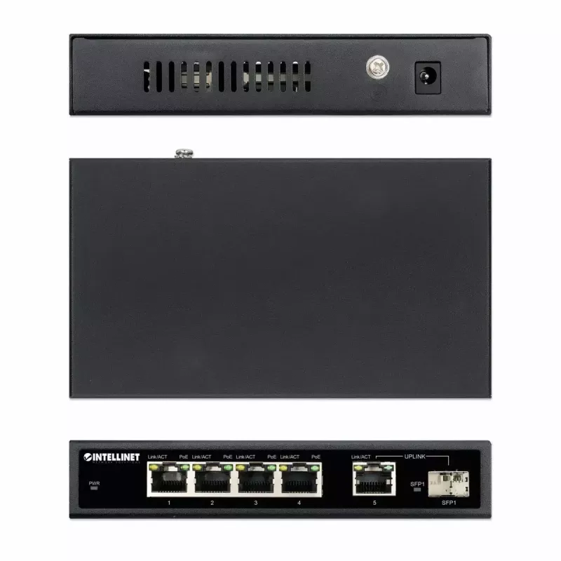 Intellinet 5-pordine Gigabit Ethernet PoE+ lüliti SFP pordiga 91 W võimsuspiiranguga