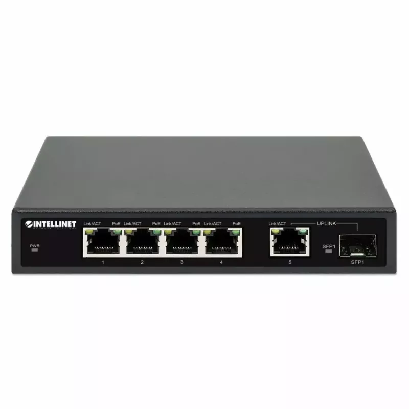 Intellinet 5-pordine Gigabit Ethernet PoE+ lüliti SFP pordiga 91 W võimsuspiiranguga