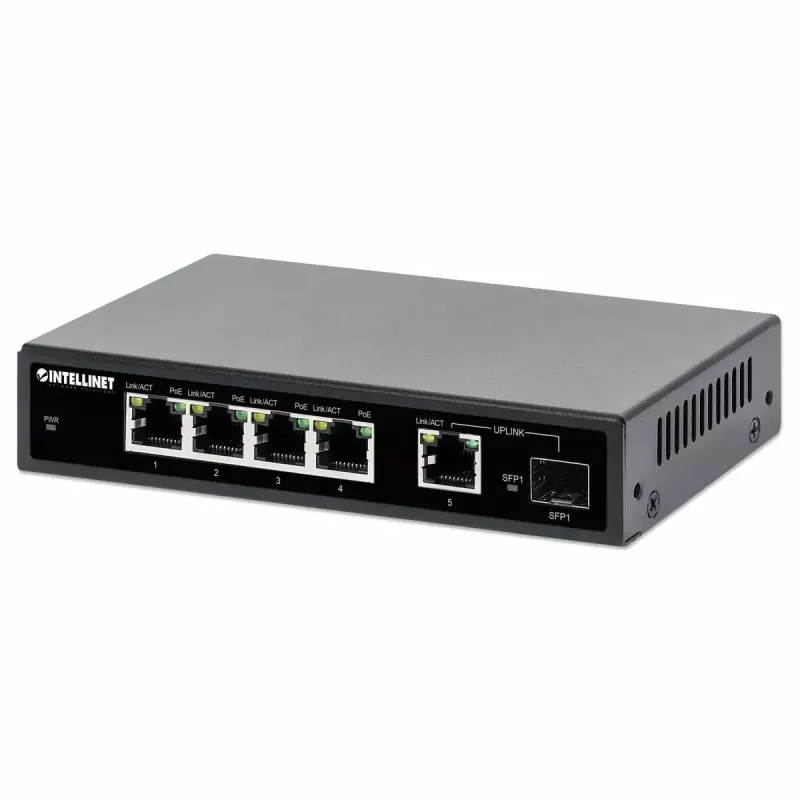 Intellinet 5-pordine Gigabit Ethernet PoE+ lüliti SFP pordiga 91 W võimsuspiiranguga