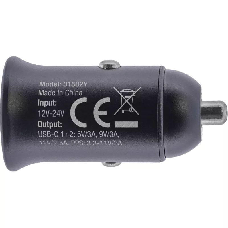 InLine USB auto laadijaadapter toiteedastus, 2x USB-C, must