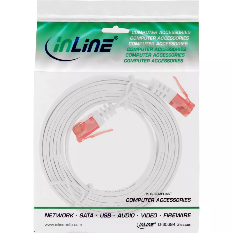 InLine Flat ultraõhuke plaasterkaabel U/UTP Cat.6 Gigabit valmis valge 2m