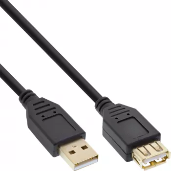 InLine USB 2.0 pikenduskaabel, tüüp A-pistik / emane, kullatud, must, 3 m