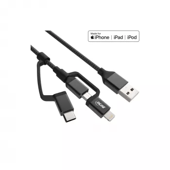 InLine 3-in-1 USB-kaabel, USB-A-pistik, Micro-USB+USB-C+Lightning, must/alumiinium