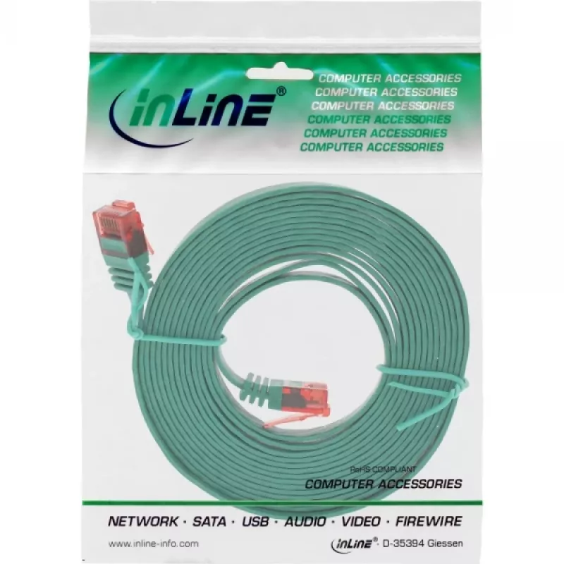 InLine tasane üliõhuke paigakaabel U/UTP Cat.6 Gigabit-valmis roheline 3m
