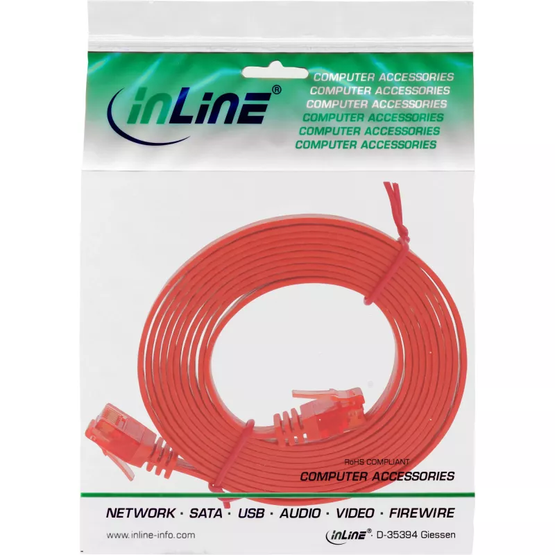 InLine lame üliõhuke harukaabel U/UTP Cat.6 Gigabit-valmis punane 3m
