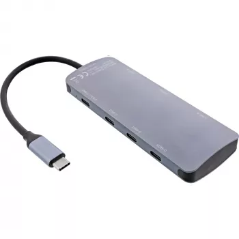 InLine USB 3.2 Gen.2 Hub, 4x USB-C + 3x USB-A, PD 100W, alumiinium, hall