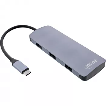 InLine USB 3.2 Gen.2 Hub, 4x USB-C + 3x USB-A, PD 100W, alumiinium, hall